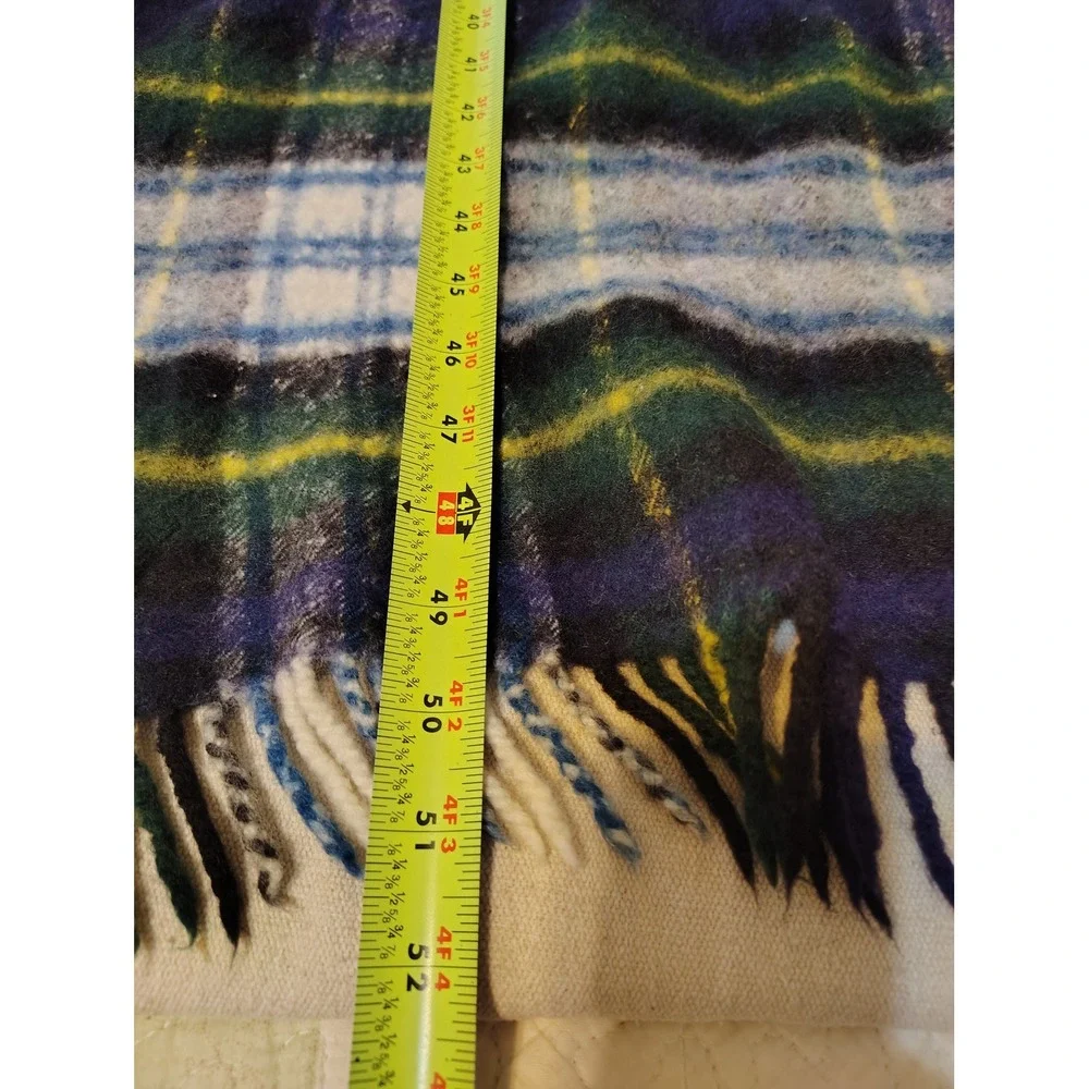 Zoeppritz Lambswool Throw Blanket Blue Green Plaid Fringed Made in Germany 52x34